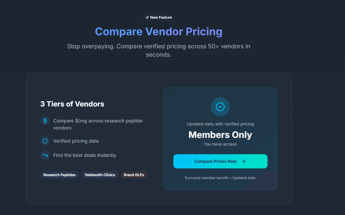 PeptiSync vendor comparison engine with pricing